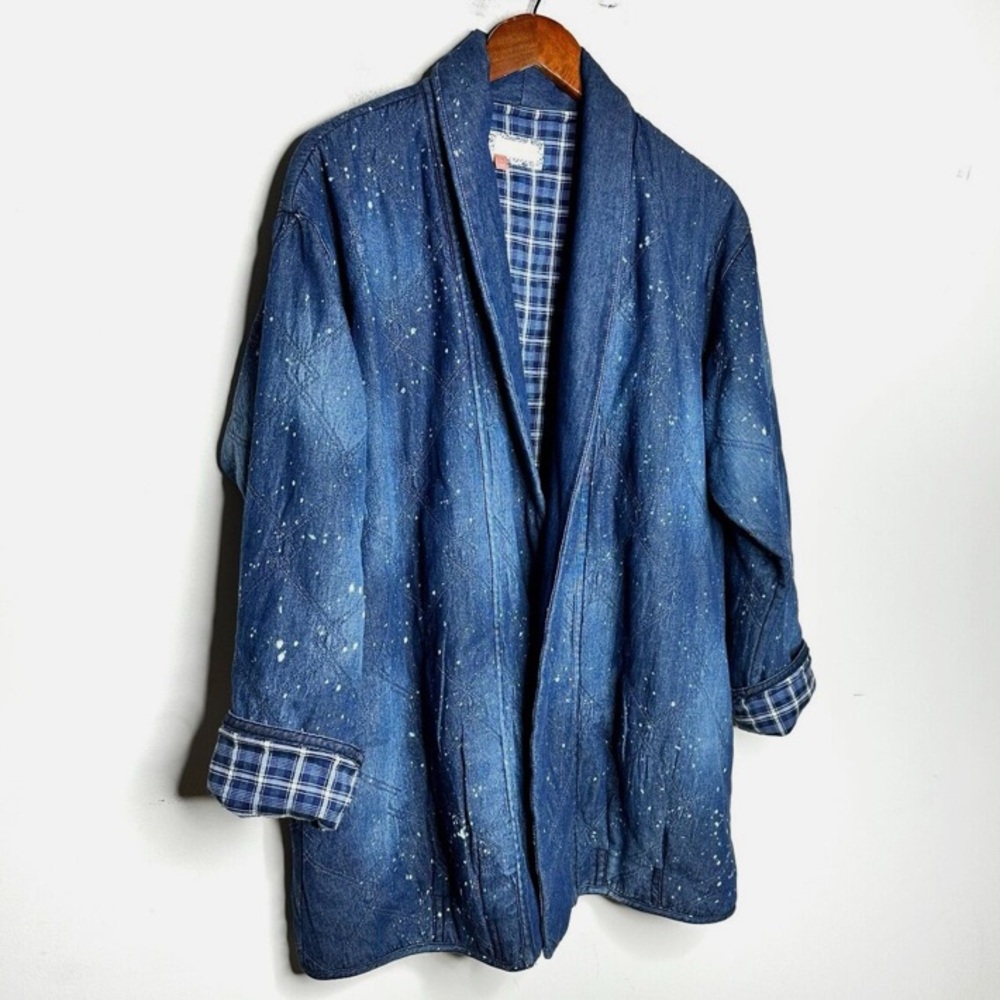 Anthropologie Pilcro Quilted Denim & Plaid Open Front Jacket